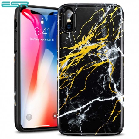ESR Marble case for iPhone X, Black Gold Sierra